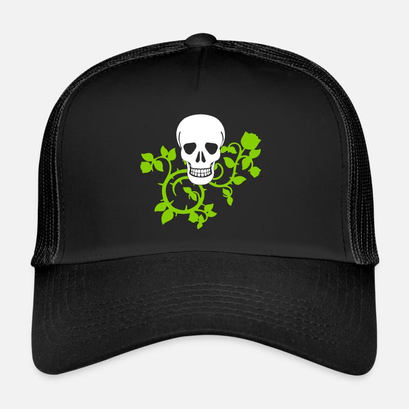 scull with tendrils - design colors selectable - Trucker Cap - black/black