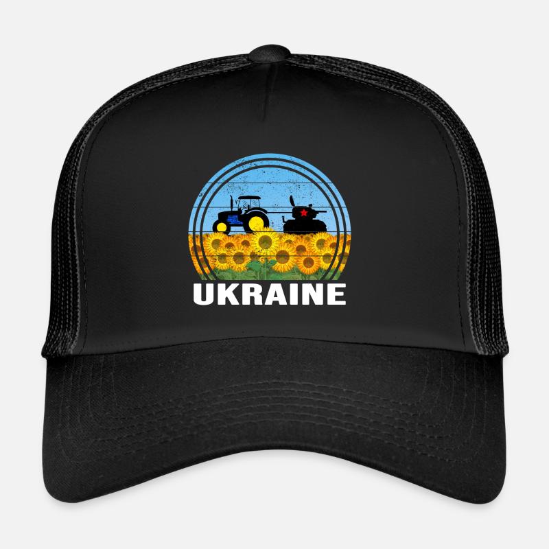 UKRAINE-TRAKTOR ukrainischer FRONT-SUPPORT - Trucker Cap - Schwarz/Schwarz