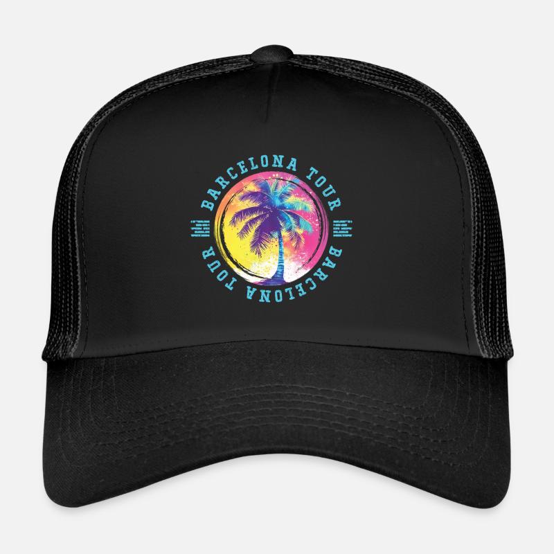 Barcelona Tour Palm Trees Colorful - Trucker Cap - black/black