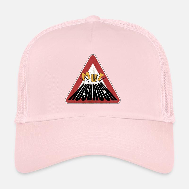 Caution rusty shield courage erupting volcano Trucker Cap