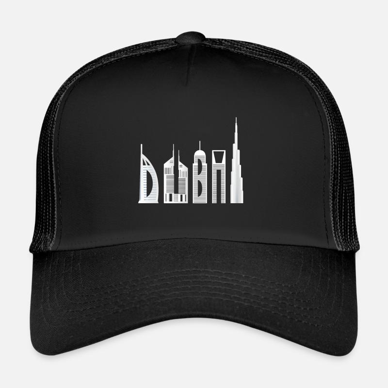 Typographie de bâtiment célèbre souvenir de Dubai skyline - Casquette trucker  - noir/noir