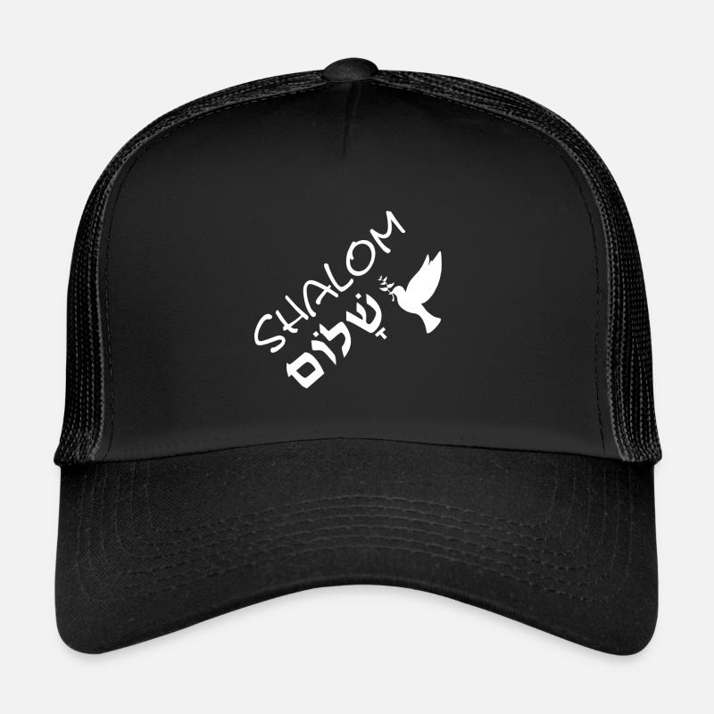 Shalom in hebräischer Sprache und Friedenstaube - Trucker Cap - Schwarz/Schwarz