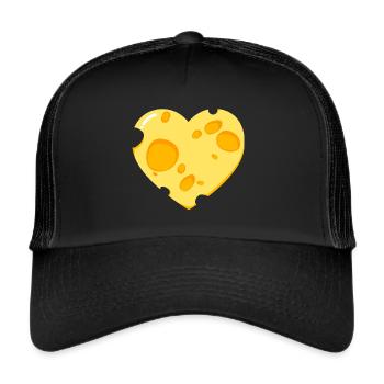 Käse Herz - Geschenk Gouda Cheddar Pizza Brot - Trucker Cap - Schwarz/Schwarz - Vorne