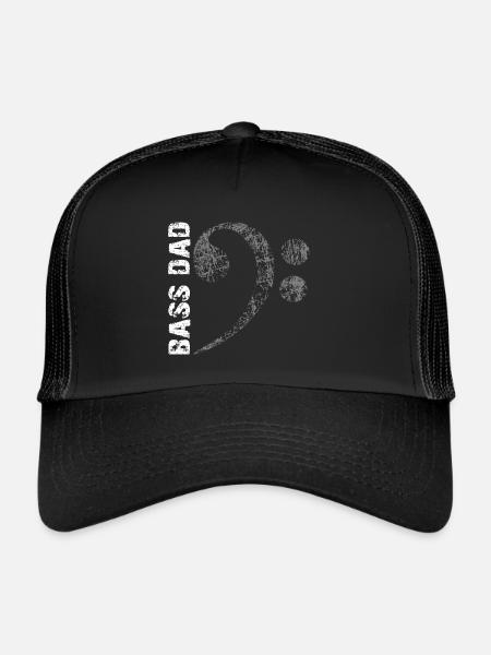 Bass Dad - Papa joue de la basse - Clé de fa - Casquette trucker  - noir/noir - Devant