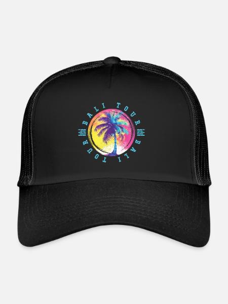 Bali Tour Palm Trees Colorful - Trucker Cap - black/black - Front
