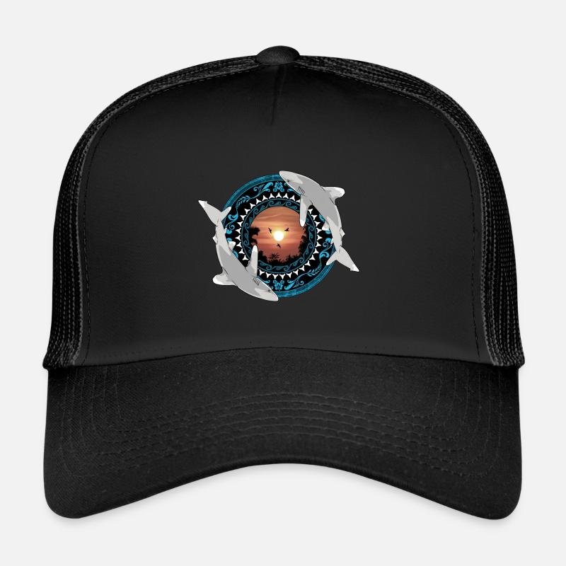 Requins océaniques à pointes blanches Polynésien hawaïen Casquette trucker 