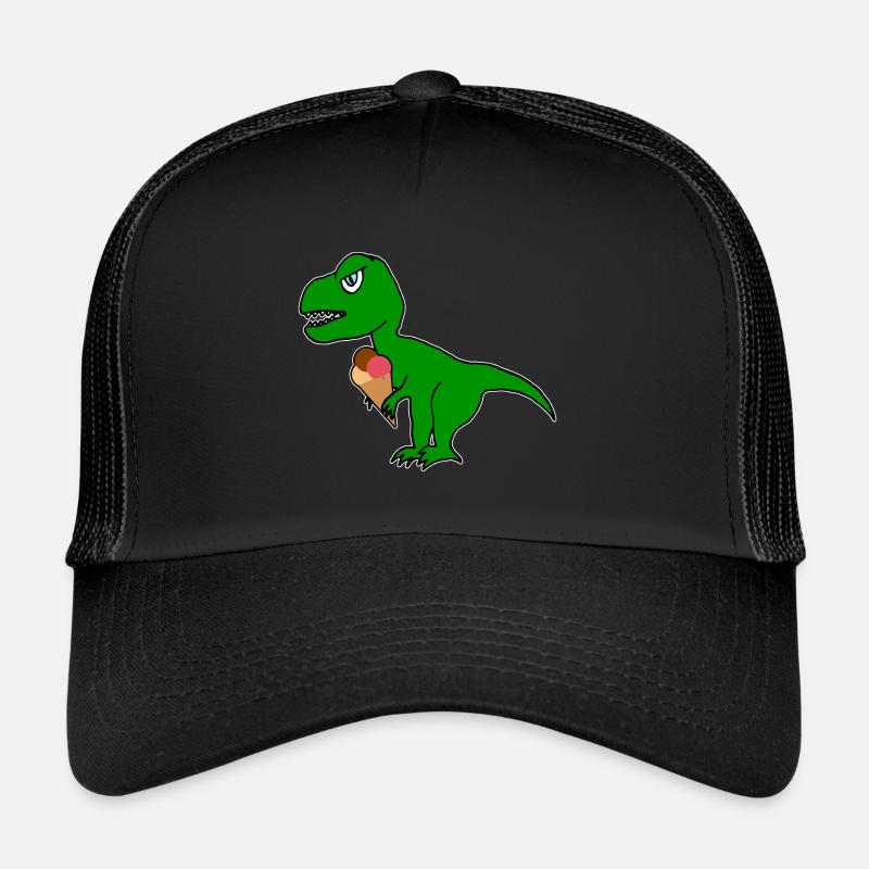 Dino mit Eiswaffel süßer Tyrannosaurus mit Eis - Trucker Cap - Schwarz/Schwarz