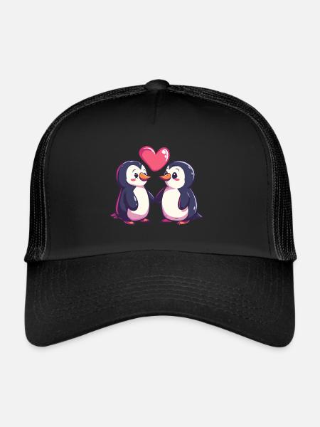 Penguin Couple Love Valentine's Day - Trucker Cap - black/black - Front