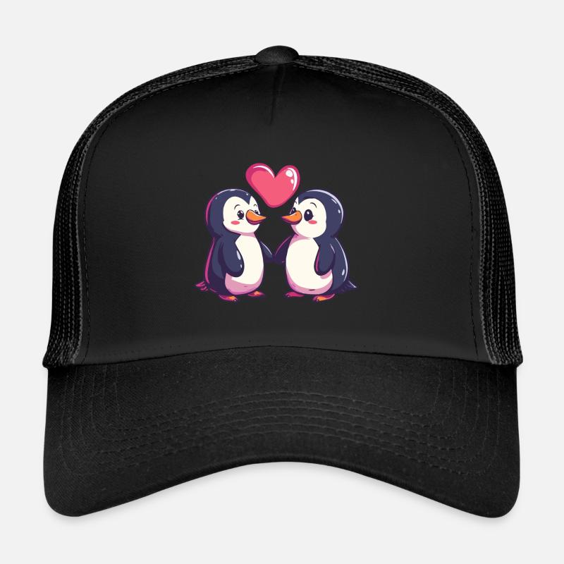 Pingouin Couple Amour Saint-Valentin Casquette trucker 