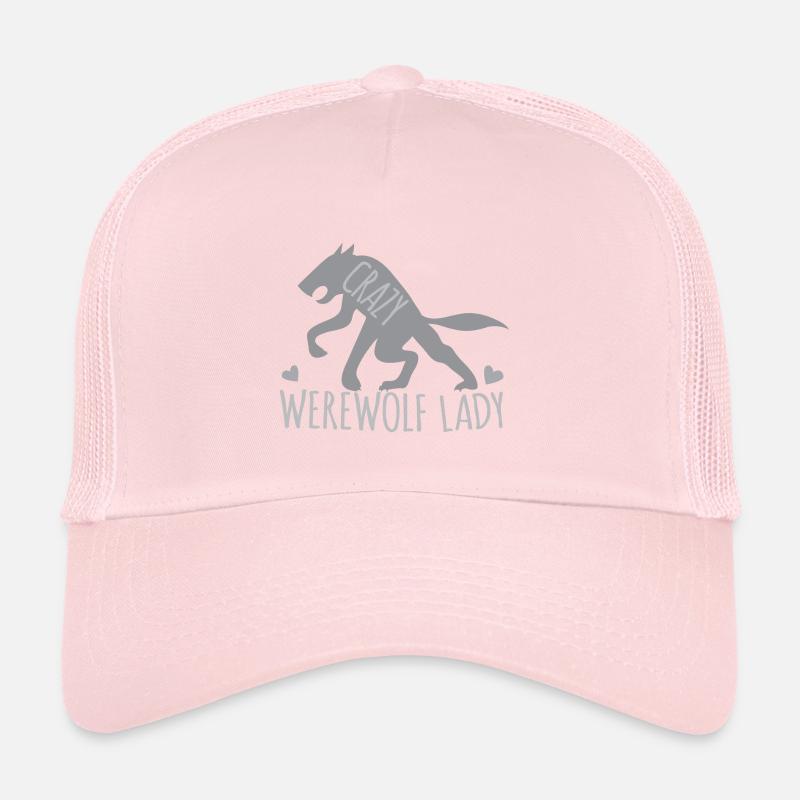 Crazy werewolf lady with grey walking wolf Trucker Cap