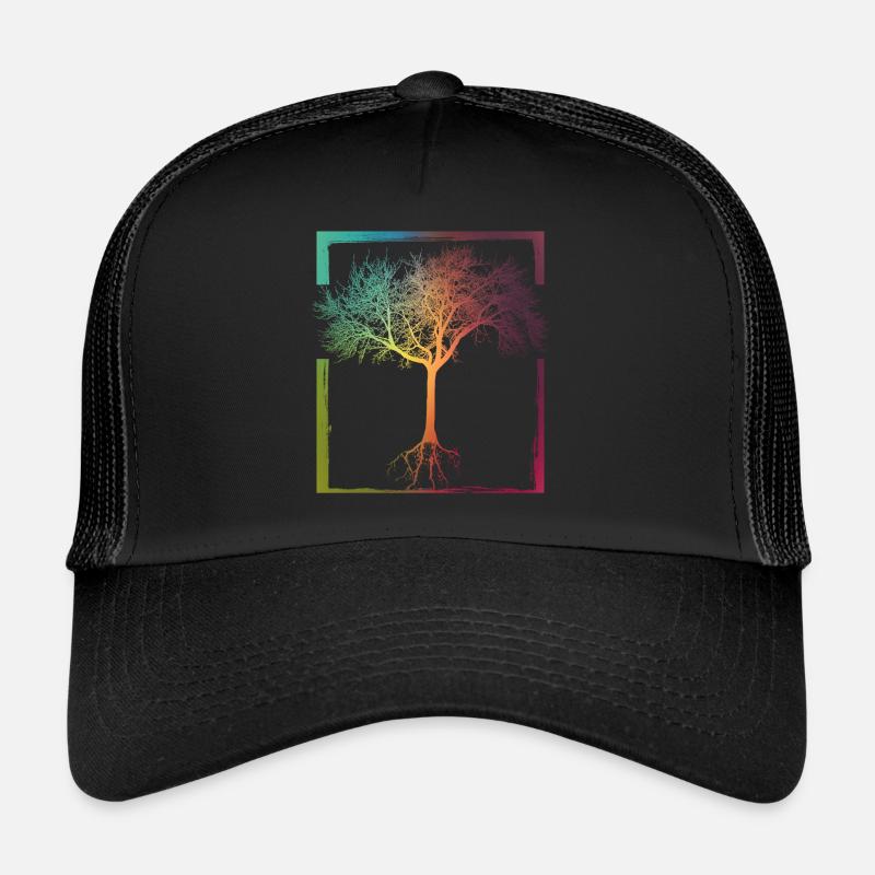 Mutter Natur - Rahmen Wurzeln Baum Lebensbaum - Trucker Cap - Schwarz/Schwarz