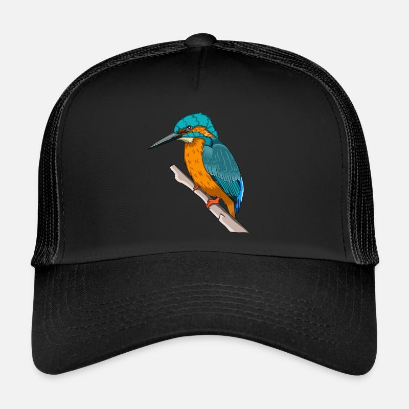 Eisvogel auf einem Ast bunt Geschenk Vogel - Trucker Cap - Schwarz/Schwarz