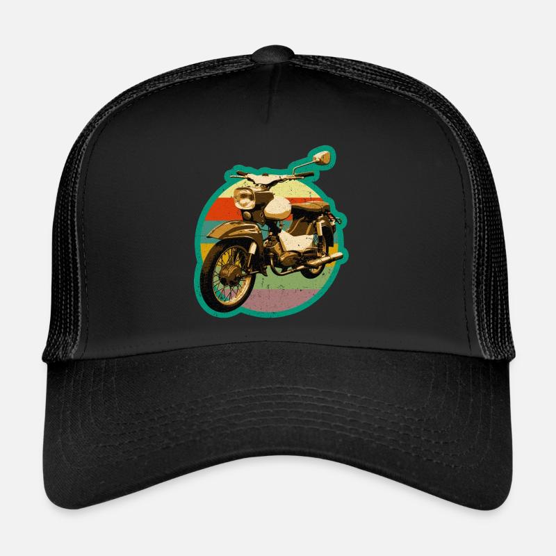Simmi Star SR4-2 DDR Moped im Retro used look - Trucker Cap - Schwarz/Schwarz