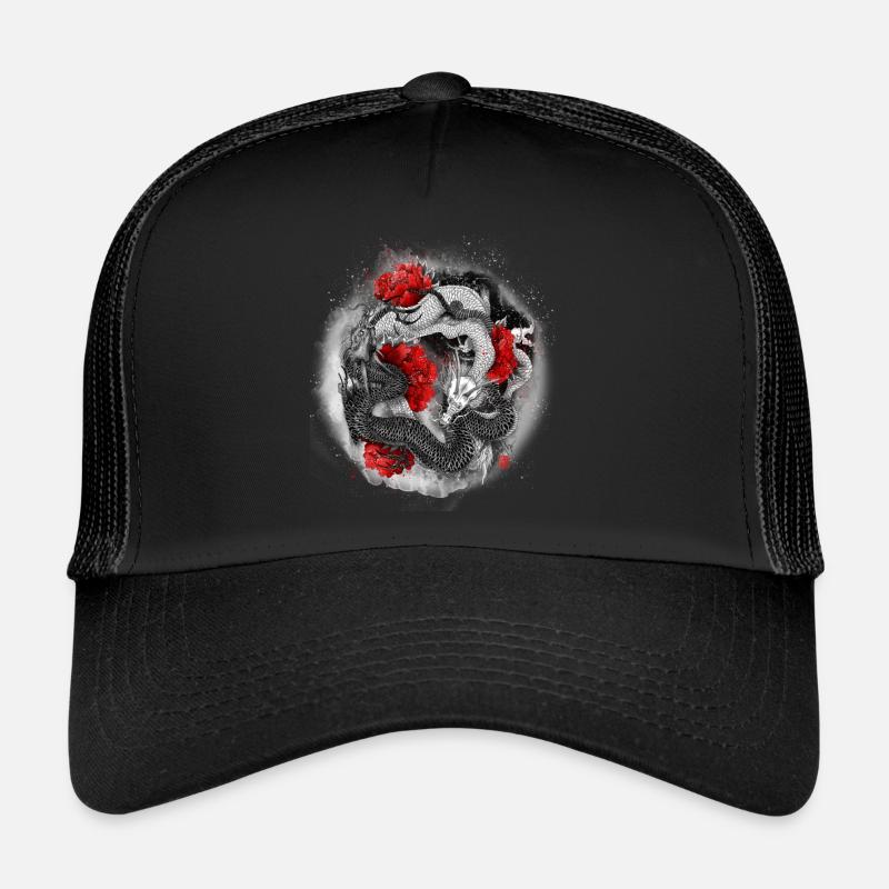 Der Drache, Ryu, ist ein mythisches Wassertier - Trucker Cap - Schwarz/Schwarz