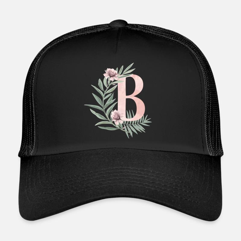 Lettre B avec des fleurs - Casquette trucker  - noir/noir