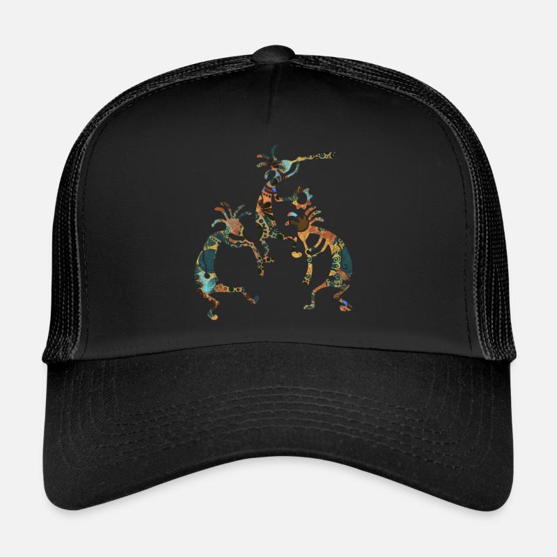 Native Americans - Kokopelli Musicans Trio 3 - Trucker Cap - Schwarz/Schwarz