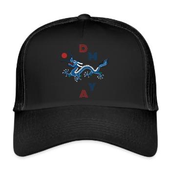 Drache Anime Fight Club Oversize Anime Japan Hund - Trucker Cap - Schwarz/Schwarz - Vorne