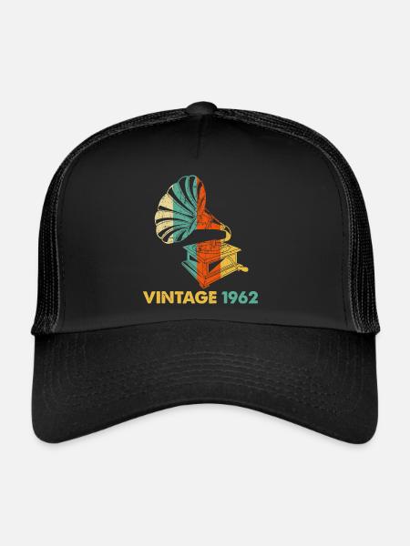 Gramophone vintage 60ème anniversaire 1962 60 ans - Casquette trucker  - noir/noir - Devant