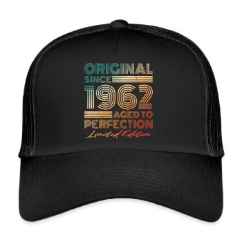 1962 Jahrgang Original Vintage Geburtstag - Trucker Cap - Schwarz/Schwarz - Vorne