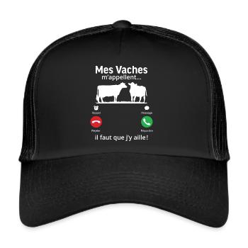mes vaches m'appellent il faut que j'y aille! - Casquette trucker  - noir/noir - Devant