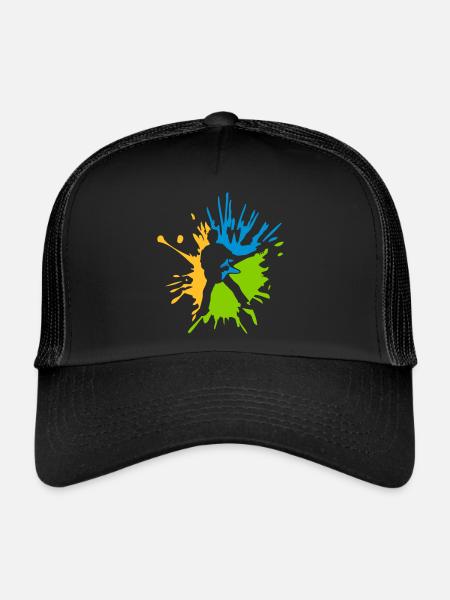 Gouttes colorées de guitariste éclaboussures de couleur - Casquette trucker  - noir/noir - Devant