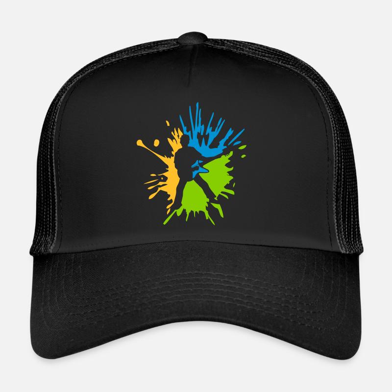 Bunte Tropfen Gitarrist Farbklecks - Trucker Cap - Schwarz/Schwarz
