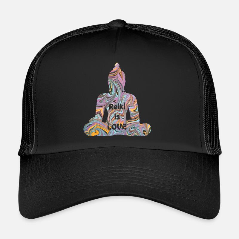 reiki mit buddha e 14 - Trucker Cap - Schwarz/Schwarz