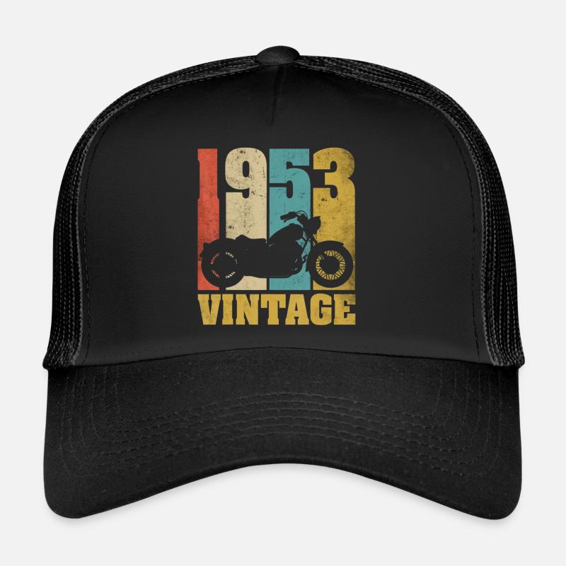 1953 Born birthday biker motorcycle gift Trucker Cap