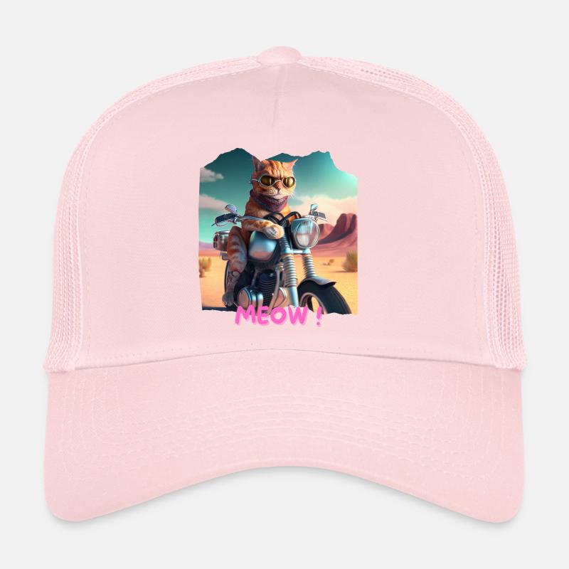 Chat cool sur une moto Dans le désert 2 Casquette trucker 