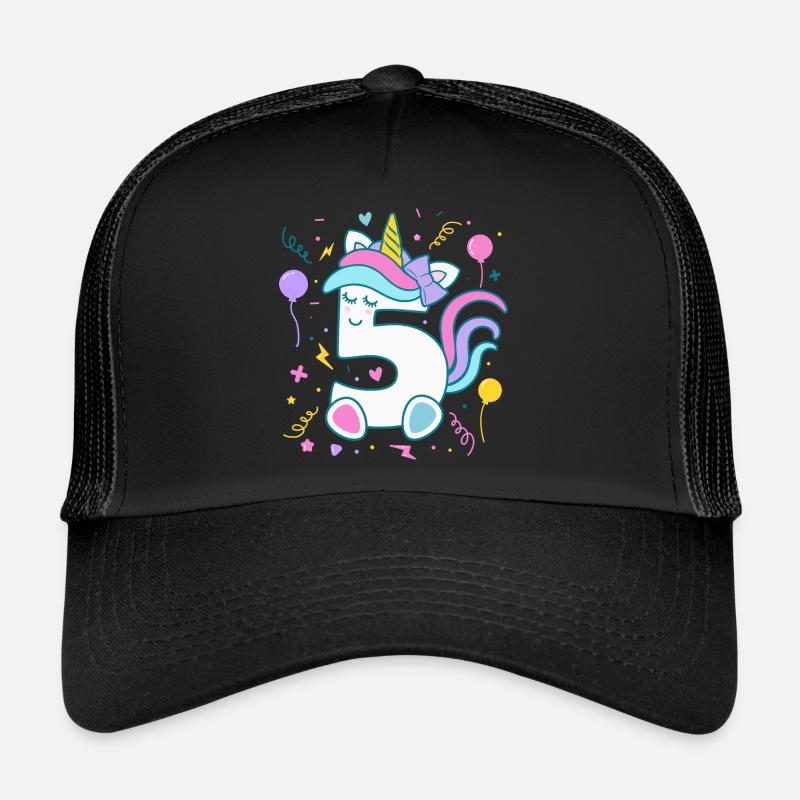 5. Geburtstag Einhorn Zahl Kindergeburtstag - Trucker Cap - Schwarz/Schwarz