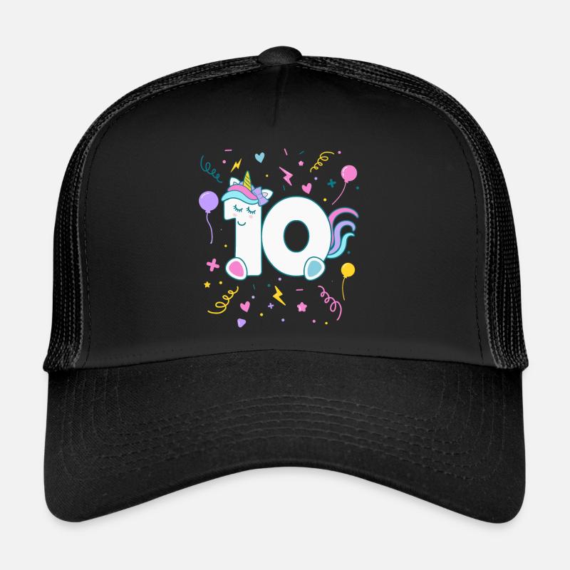 10. Geburtstag Einhorn Zahl Kindergeburtstag - Trucker Cap - Schwarz/Schwarz