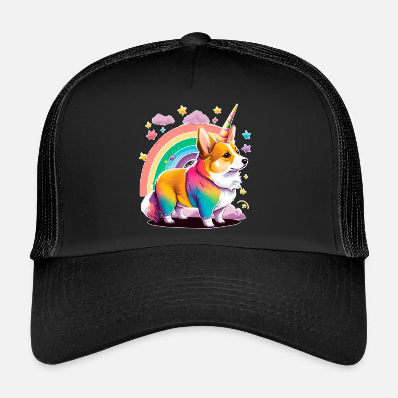 Einhorn Corgi - Trucker Cap - Schwarz/Schwarz