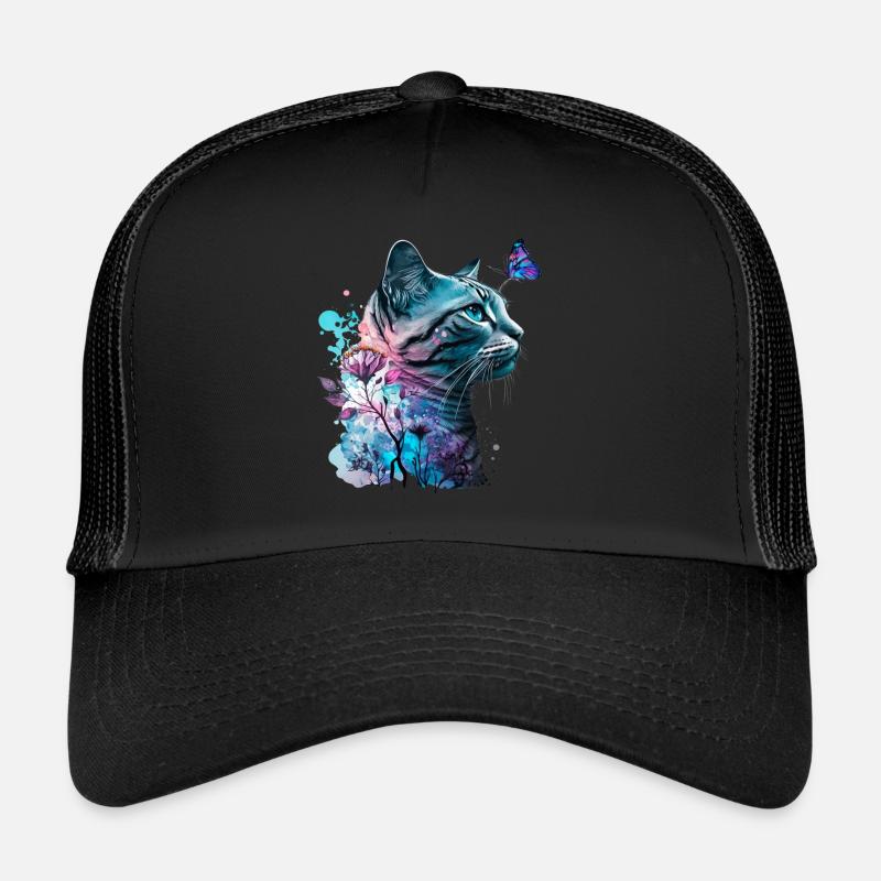 Fleur de chat et papillon Casquette trucker 