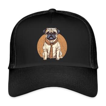 Drôle de chien carlin avec chemise et collier - Casquette trucker  - noir/noir - Devant
