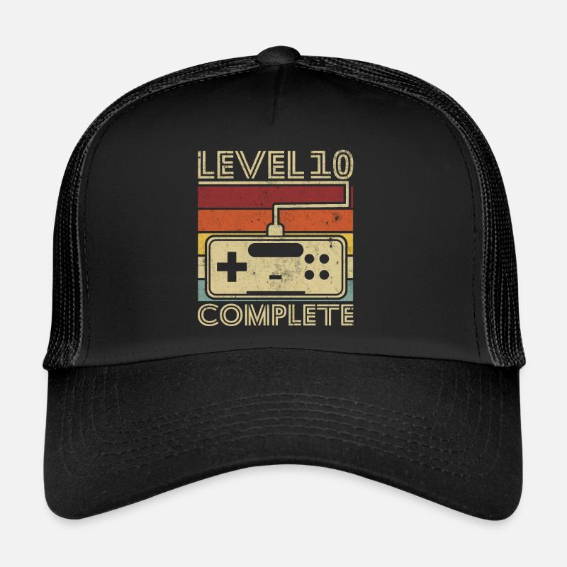Level 10 Komplettes Geschenk 10 Jahre Geburtstag - Trucker Cap - Schwarz/Schwarz