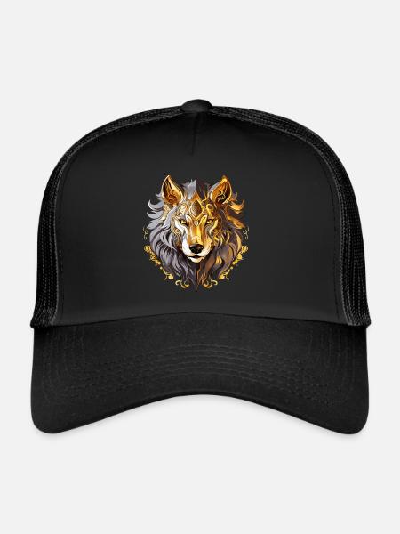 Wolf Wolf Head Gold Mystical Nature Wilderness Art - Casquette trucker  - noir/noir - Devant