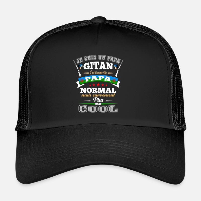 Papa Gitan, Cadeau Père Manouche - Casquette trucker  - noir/noir