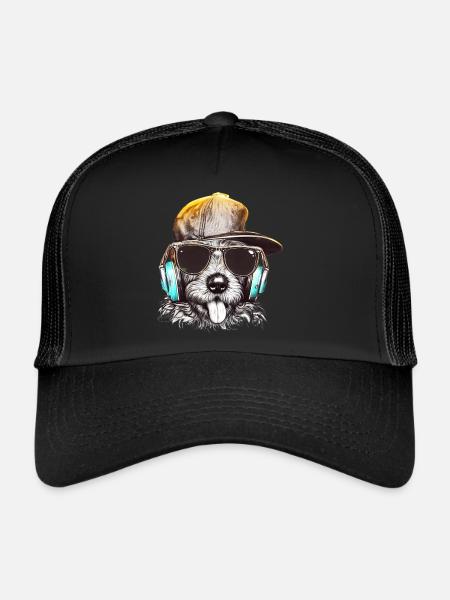 DJ Woof: Cool Dog DJs Tunes - Casquette trucker  - noir/noir - Devant