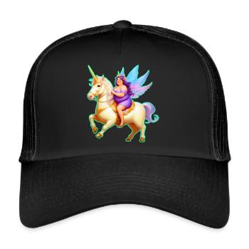 Cute fat fairy on unicorn - Trucker Cap - black/black - Front