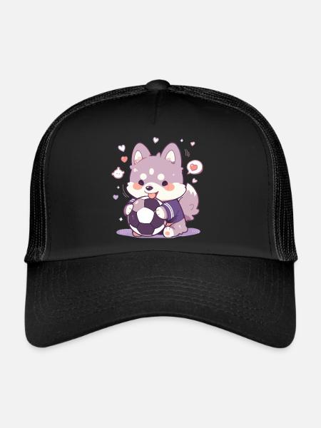 Cute Soccer Dog - Funny Dog Soccer Design - Trucker Cap - black/black - Front