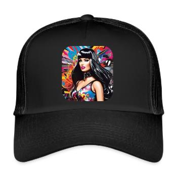 Cool colorful girl with pink mouth - Trucker Cap - black/black - Front