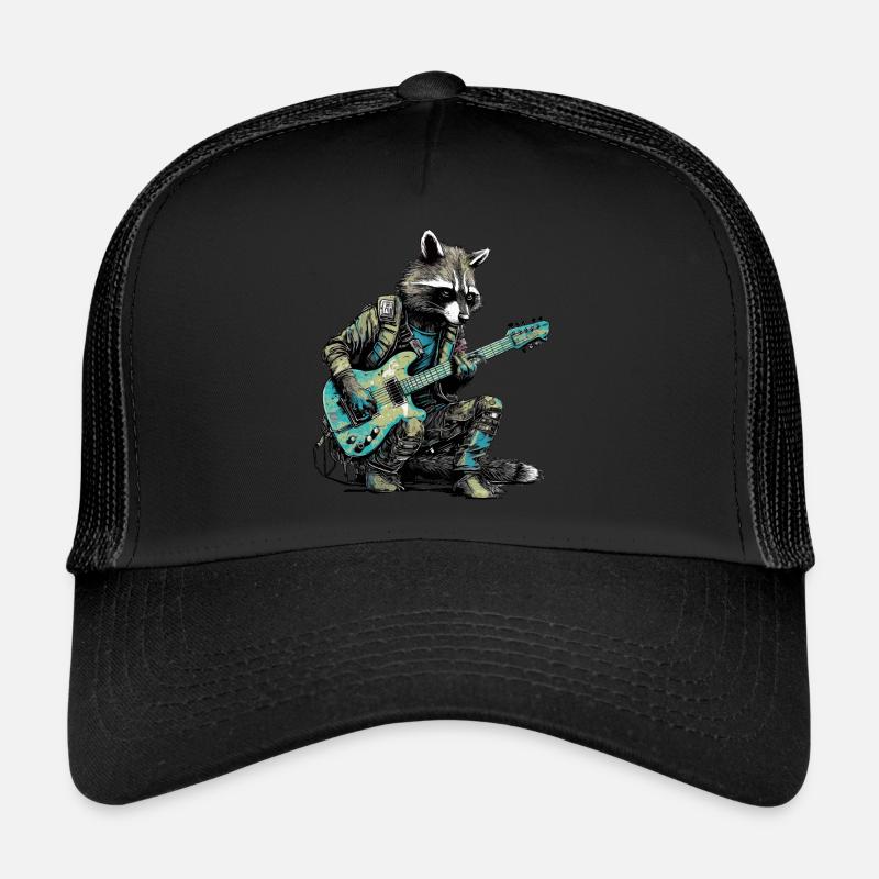 Waschbär mit Gitarre - Trucker Cap - Schwarz/Schwarz