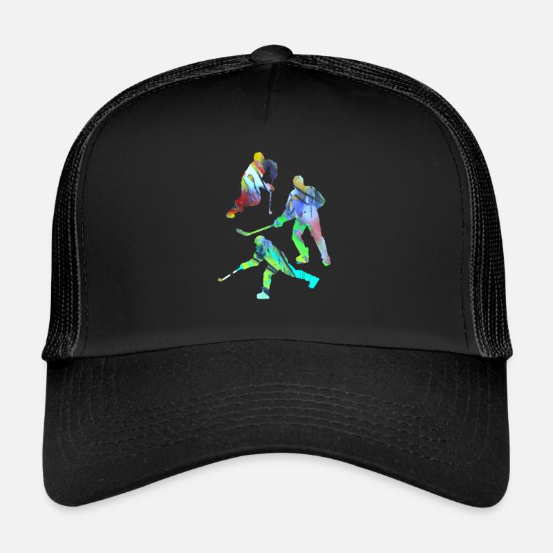 Eishockey, Hockey, Graffiti, bunt, stencil - Trucker Cap - Schwarz/Schwarz