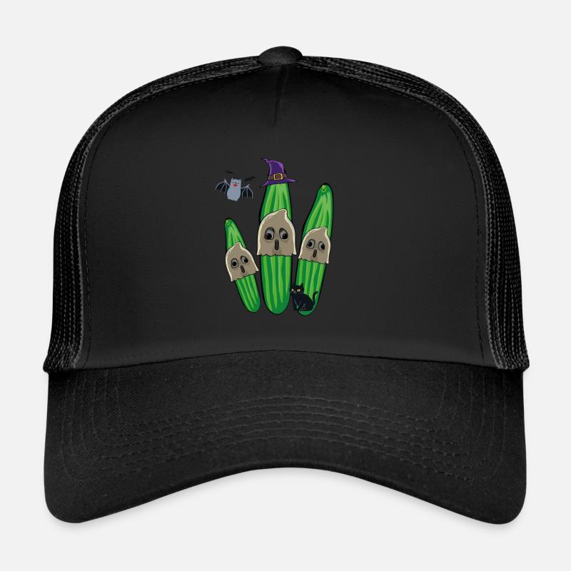 ghost cucumbers,cucumbers, ghosts, halloween - Trucker Cap - black/black