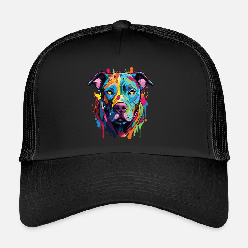 Hund der Pitbull-Rasse mit buntem Popart-Stil - Trucker Cap - Schwarz/Schwarz