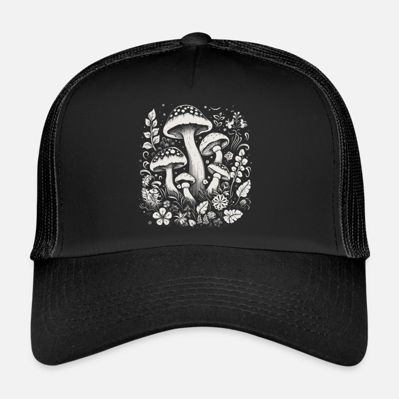 mushroom pilze cottagecore - Trucker Cap - Schwarz/Schwarz