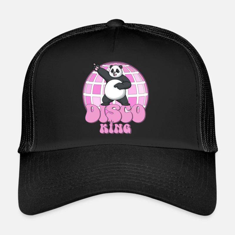 Disco King Panda 70er Jahre Discokugel Discoking - Trucker Cap - Schwarz/Schwarz