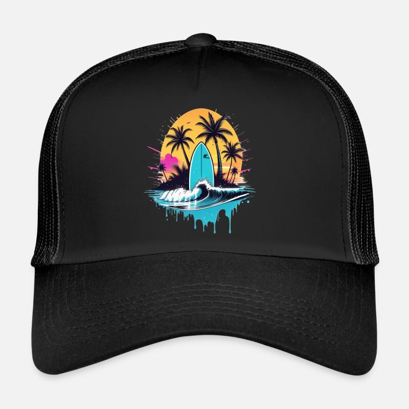 Surfing Beach Palm Tree Sunshine Holidays Trucker Cap