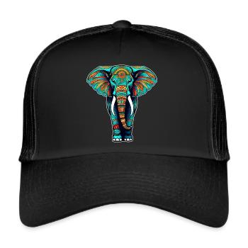 Spirit Animal Elephant in Bohemian Style - Trucker Cap - black/black - Front