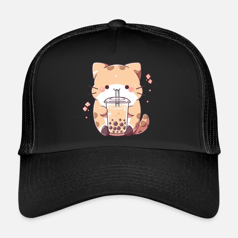Kawaii Cat Bubble Tea Boba tea - Trucker Cap - black/black